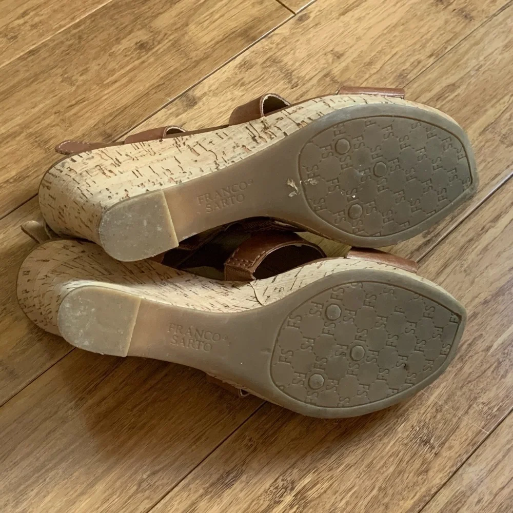 FRANCO SARTO Leather Carmel Wedge Sandals sz 8